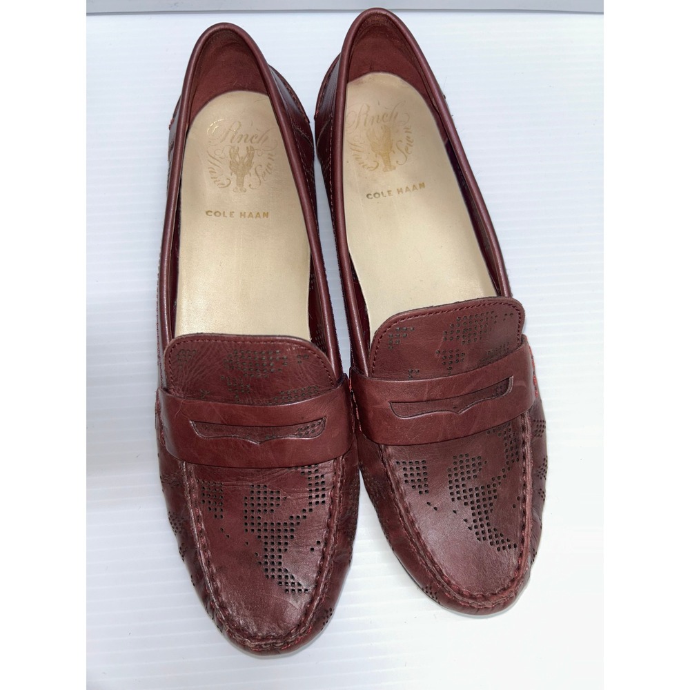 Cole Haan Pinch Hand Sewn Burgundy Leather Perforated Penny Loafers W02255 8.5B